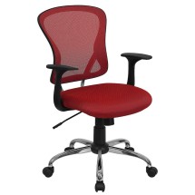 Flash Furniture H-8369F-RED-GG Mid-Back Red Mesh Executive Office Chair with Chrome Base and Arms
