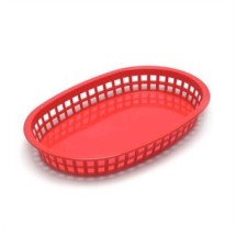 TableCraft 1076R Red Plastic Oval Chicago Platter Basket 10-1/2&quot; x 7&quot; x 1-1/2&quot;
