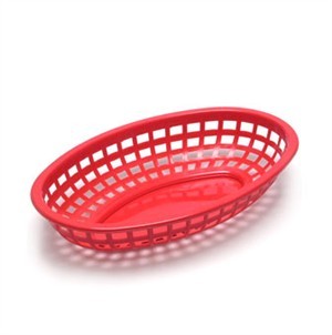 TableCraft 1074R Red Classic Plastic Oval Basket 9-3/8" x 6" x 1-7/8"