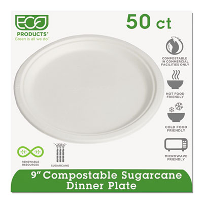 Renewable/Compostable Sugarcane Plates Convenience Pack, 9