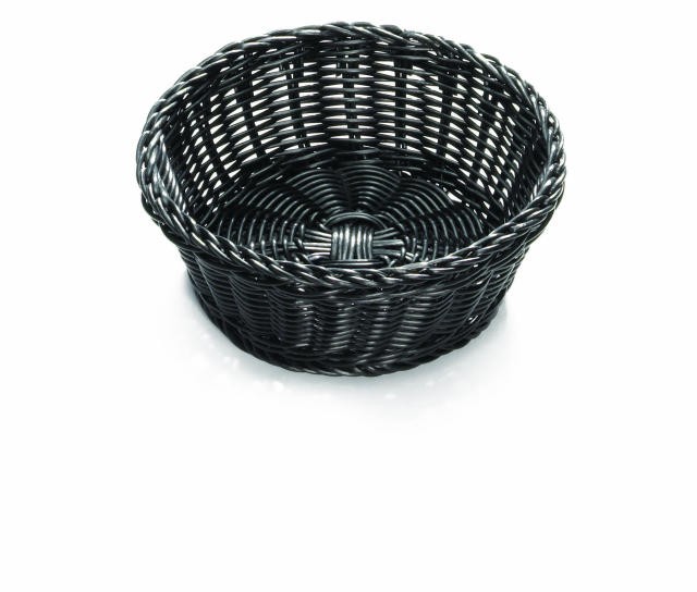 TableCraft M2475 Black Handwoven Ridal Collection Round Basket 8-1/4" Dia. x 3-1/4"