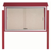 Aarco Products PLDS3045DPP-7 Rosewood Sliding Door Plastic Lumber Message Center with Vinyl Board with Posts, 45&quot;W x 30&quot;H
