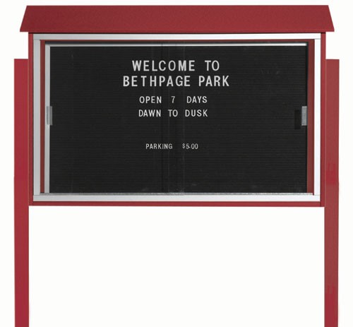 Aarco Products PLDS3045LDPP-7 Rosewood Sliding Door Plastic Lumber Message Center with Letter Board with Posts, 45"W x 30"H 
