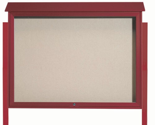 Aarco Products PLD4052TDPP-7 Rosewood Top Hinged Single Door Plastic Lumber Message Center with Vinyl Board with Posts, 52"W x 40"H