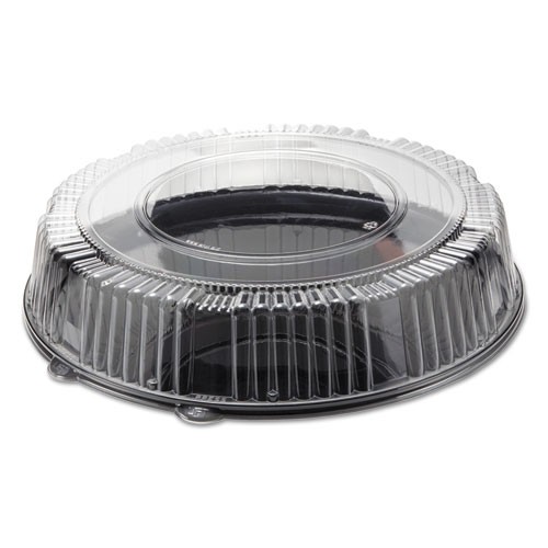 Round Catering Tray with Dome Lid, 16" Diameter, Black/Clear, 25/Carton