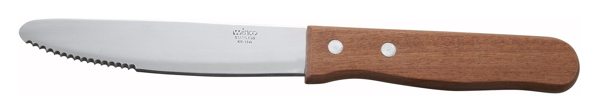 Winco KB-15W Jumbo Steak Knife with Round Edge Blade and Wooden Handle, 5"