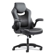 Sadie High-Back Racing Style Gaming Computer Chair with Flip-Up Arms, Black/Gray Leather