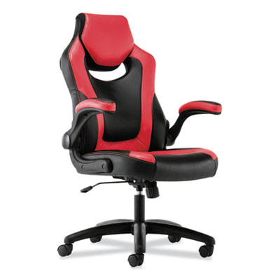 Sadie High-Back Racing Style Gaming Computer Chair with Flip-Up Arms, Black/Red Leather