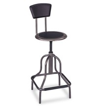 Safco Diesel Industrial Black Stool with Leather Seat and Back Pad
