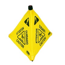 Three-Sided Caution Wet Floor Safety Cone, Yellow