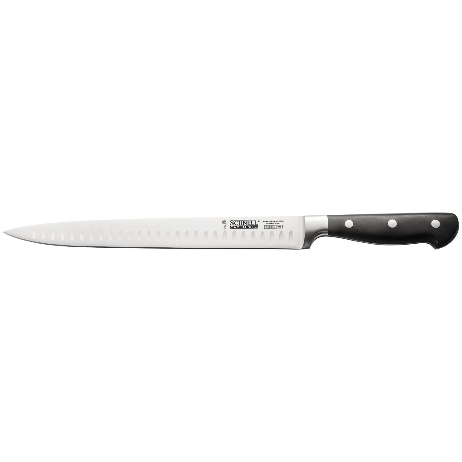 CAC China KFCV-G101 Schnell Forged Carving Knife with Granton Edge 10"