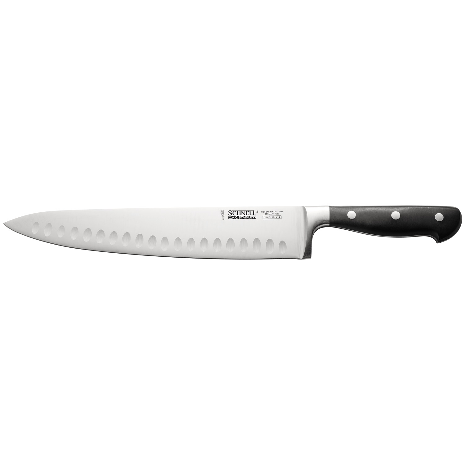CAC China KFCC-G101 Schnell Forged Chef Knife with Granton Edge 10"