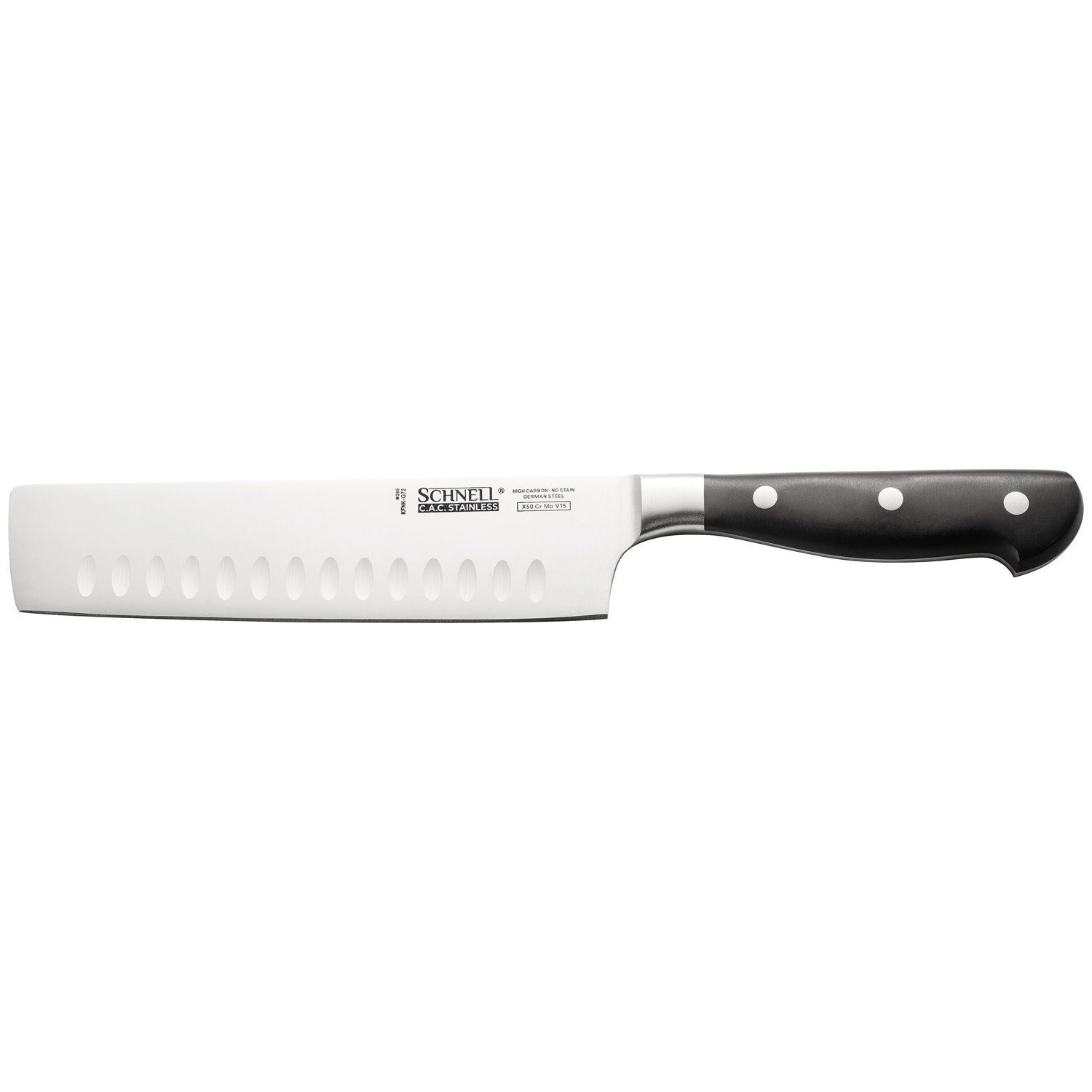 CAC China KFNK-G72 Schnell Nakiri Knife with Granton Edge 7-1/4"