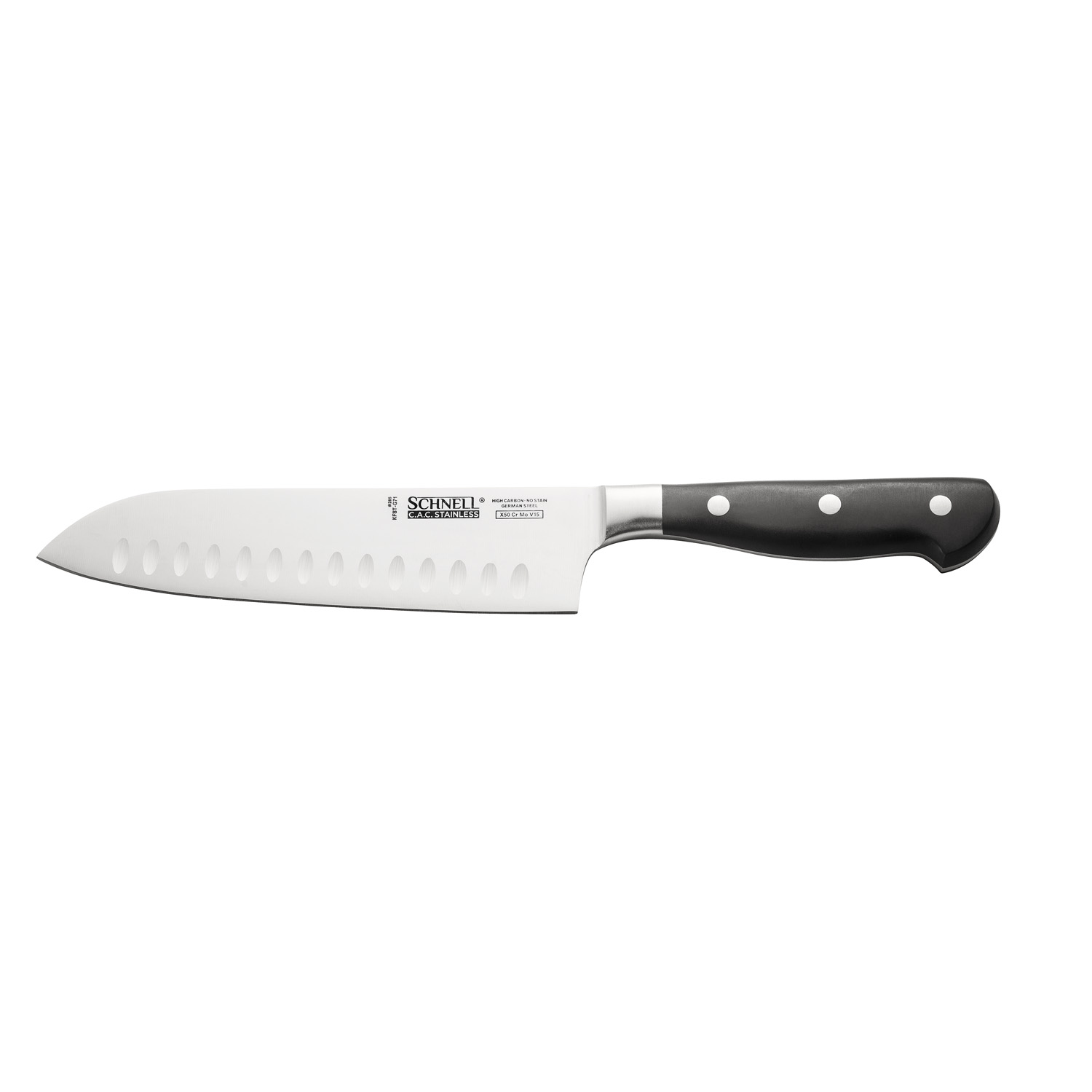 CAC China KFST-G71 Schnell Santoku Knife with Granton Edge 7-1/4"