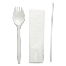 Wrapped School Cutlery Kit, Napkin/Spork/Straw, White, 1000/Carton