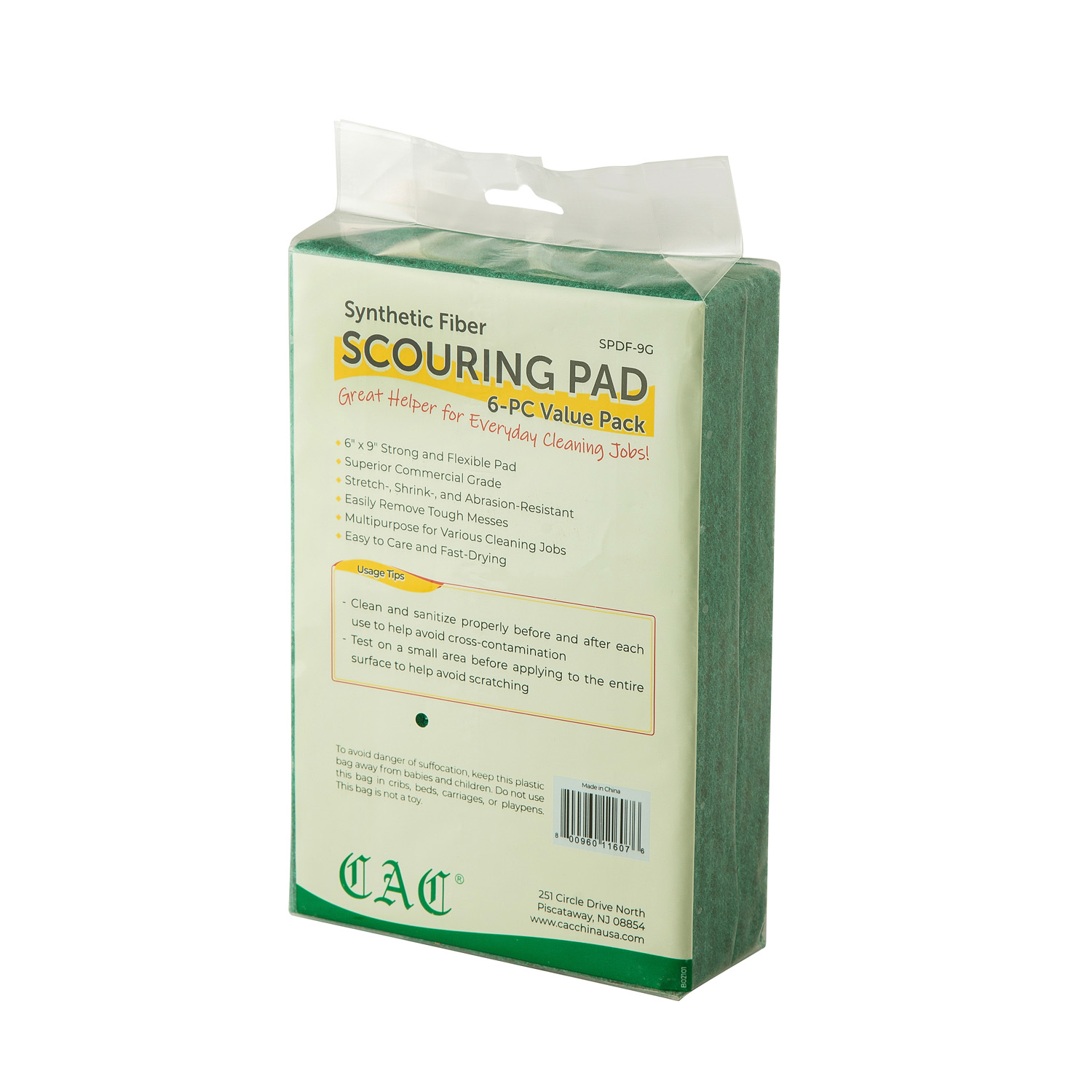 CAC China SPDF-9G Synthetic Fiber Scouring Pad 6" x 9" 6/Pack