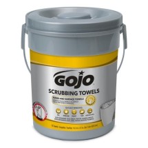 Gojo Scrubbing Towels, Hand Cleaning, Silver/Yellow, 10 1/2 x 12, 72/Bucket, 6/Carton