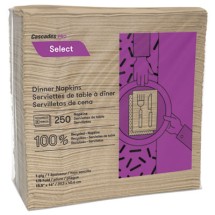 Select Dinner Napkins, 1-Ply, 16 x 15 1/2, Natural, 250/Pack, 12 Packs/Carton