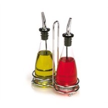 TableCraft 611N Oil & Vinegar Bottles 6 oz. with Chrome Rack