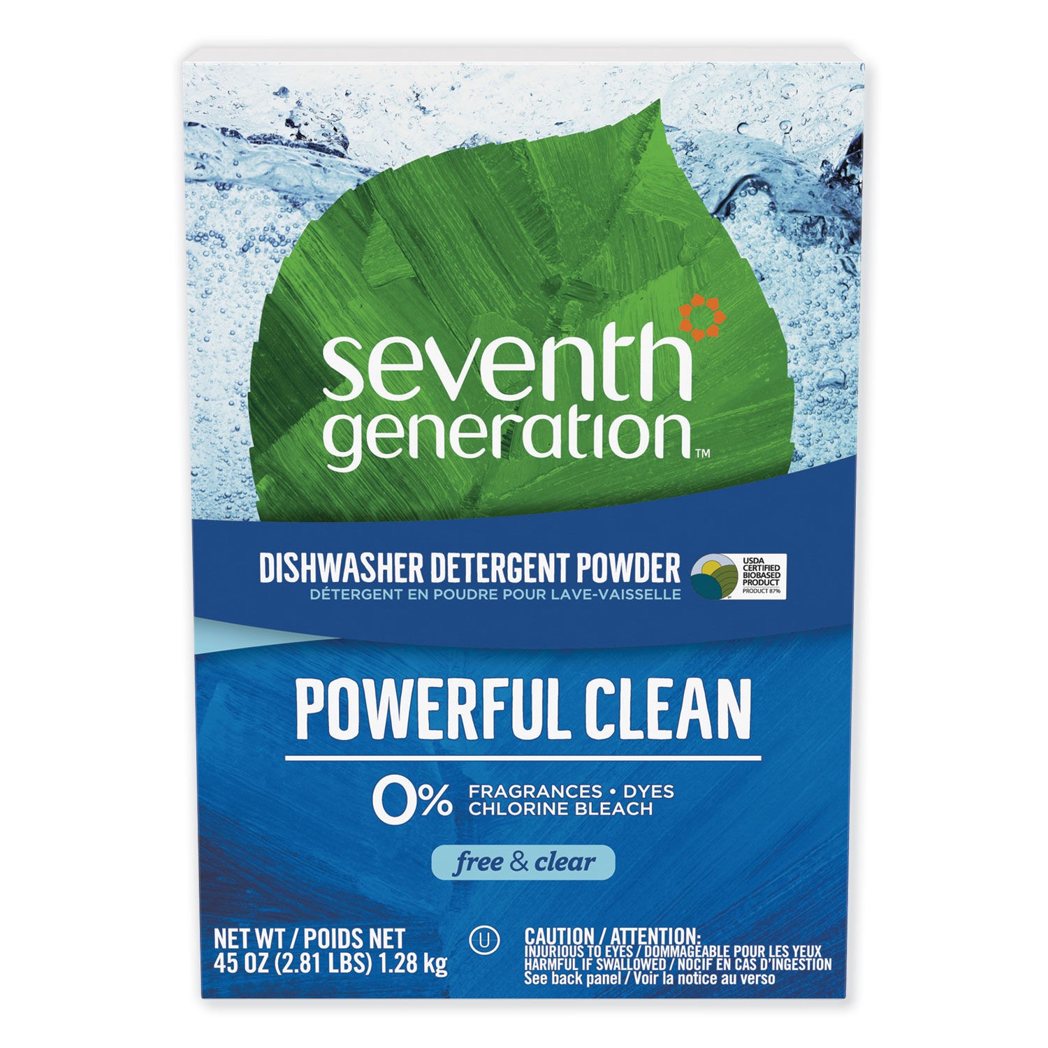 Seventh Generation Automatic Dishwasher Powder, Free and Clear, 45 oz. Box, 12/Carton