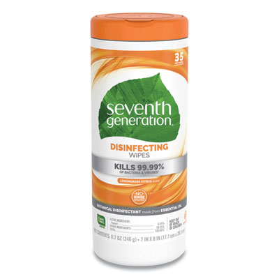 Seventh Generation Botanical Disinfecting Wipes, 8 x 7, White, 35 Count, 12/Carton