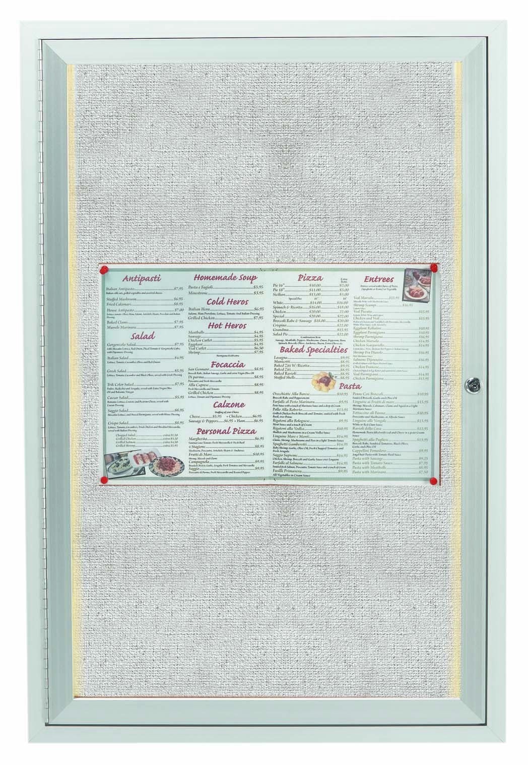 Aarco Products LODCC3624R Silver Enclosed 1 Door Aluminum Indoor/Outdoor Bulletin Board with LED Lighting, 24"W x 36"H