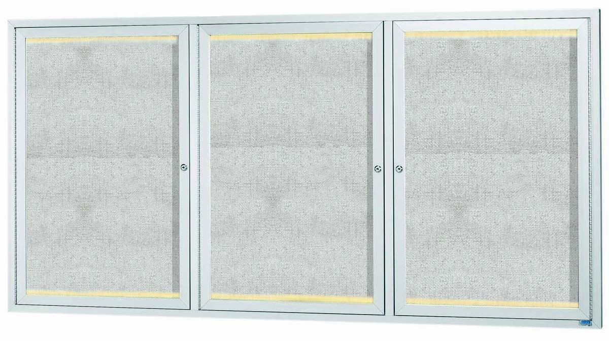 Aarco Products LODCC3672-3R Silver Enclosed 3 Door Aluminum Indoor/Outdoor Bulletin Board with LED Lighting. 72"W x 36"H