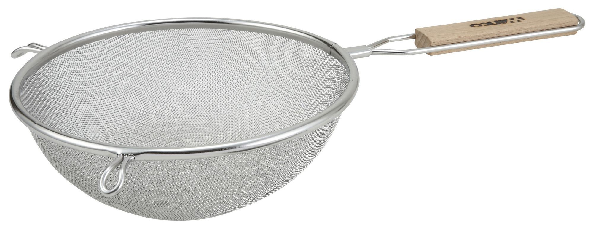 Winco MS3A-8S Single Fine Mesh Strainer with Flat Wooden Handle 8"