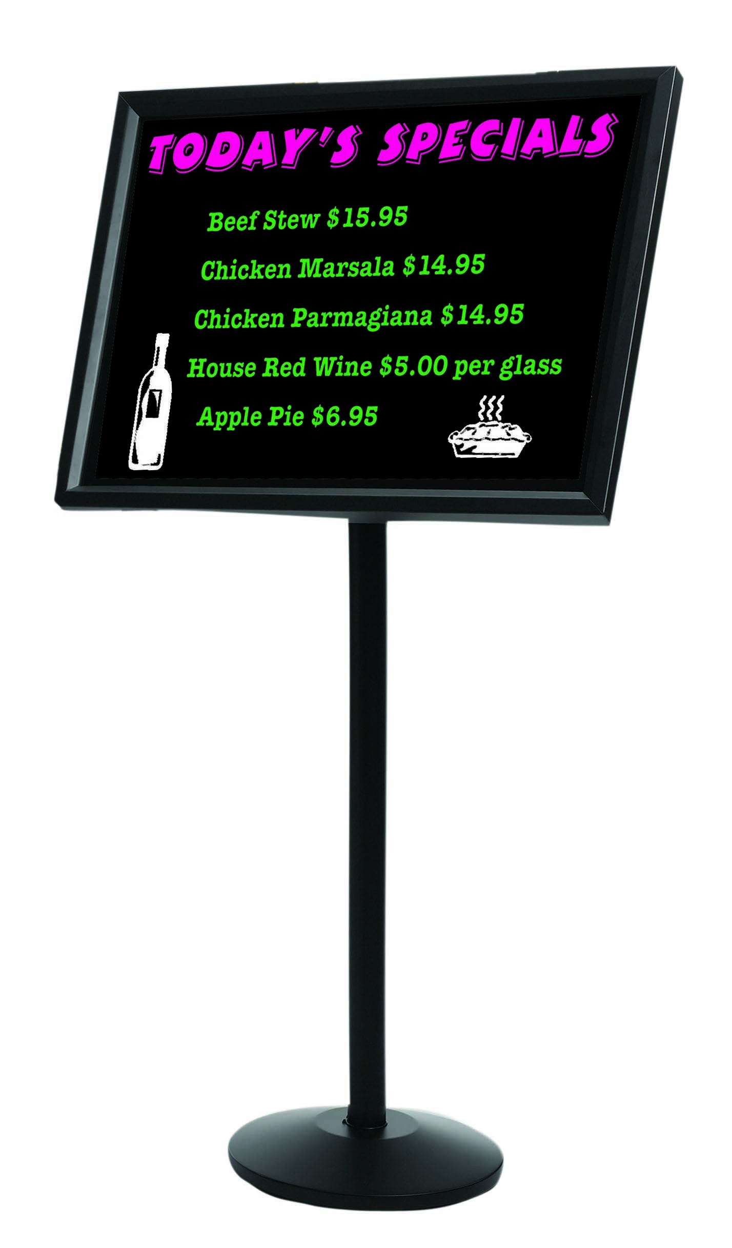 Aarco Products P-7BK Single Pedestal Broadcaster- Black Frame with Markerboard