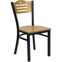 Flash Furniture XU-DG-6G7B-SLAT-NATW-GG Slat Back Black Metal Chair - Natural Wood Seat and Back