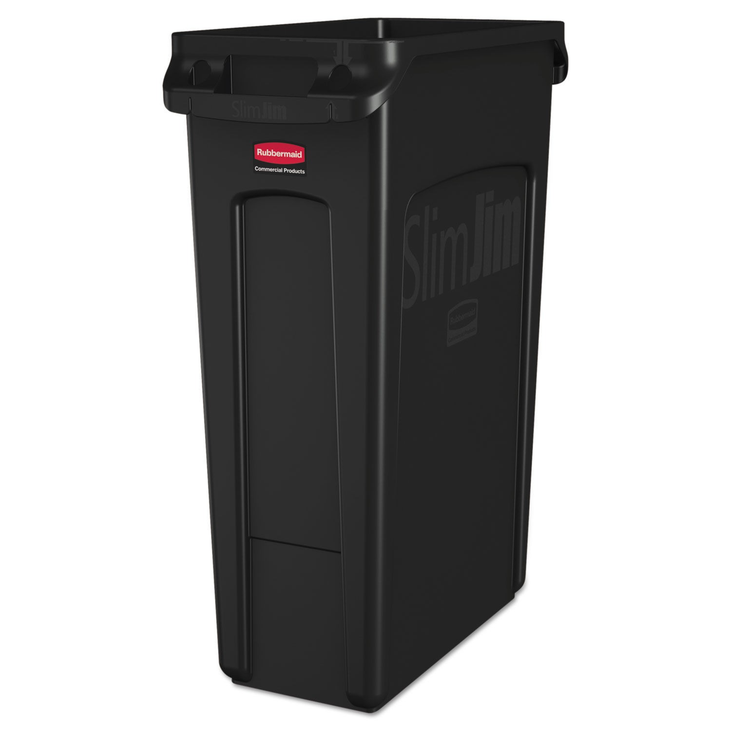 Slim Jim Trash Container with Venting Channels, 23 Gallon, Black