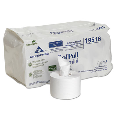 SofPull Mini Centerpull Bath Tissue, Septic Safe, 2-Ply, White, 5.25 x 8.4, 500 Sheets/Roll, 16 Rolls/Carton