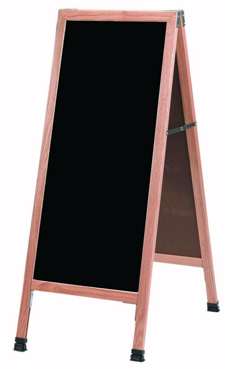 Aarco Products A-3B Solid Oak A-Frame Black Composition Sidewalk Chalkboard- 18"W x 42"H