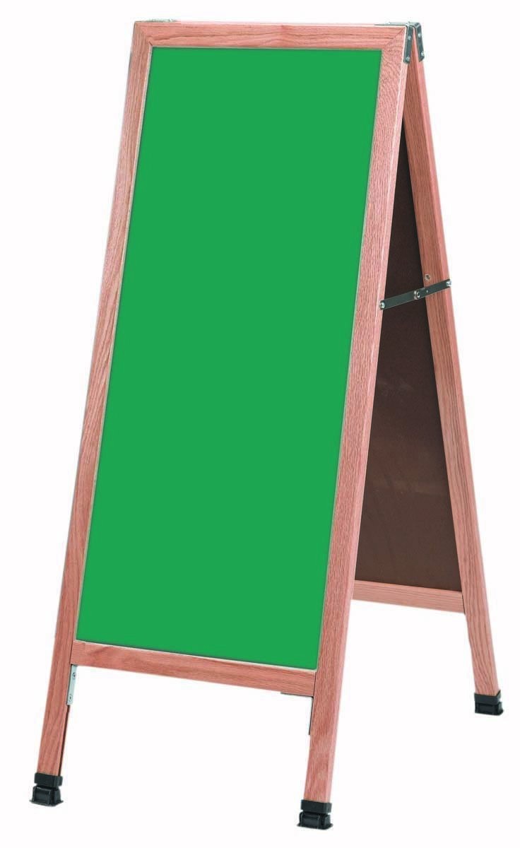 Aarco Products A-3G Solid Oak A-Frame Green Composition Sidewalk Chalkboard- 18"W x 42"H