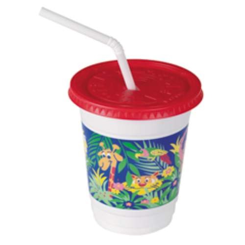 Dart Jungle Print Plastic Kids Cup with Lid & Straw 12 oz., 250/Carton