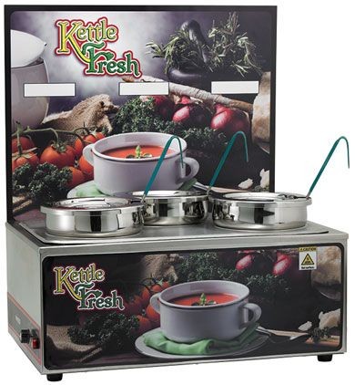 Winco ESM-34KF Soup Merchandiser"Kettle Fresh" with Three 4 Qt. insets, with Menu Board