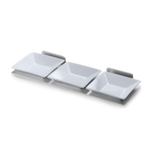Rosseto SM215 Spice Shelf with Stainless Steel Frame & 3 Porcelain Bowls 14" x 4.5" x 2"