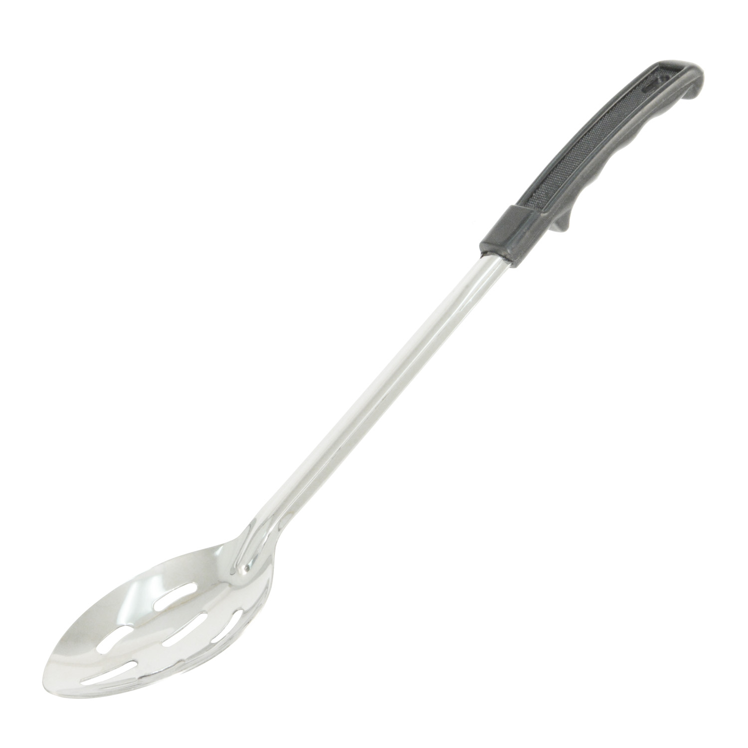 CAC China SBSL-15BH Slotted Stainless Steel Basting Spoon 1.2mm with Black Handle 15"