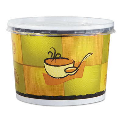 Squat Paper Food Container with Lid, Streetside Design, 12 oz, 250/Carton