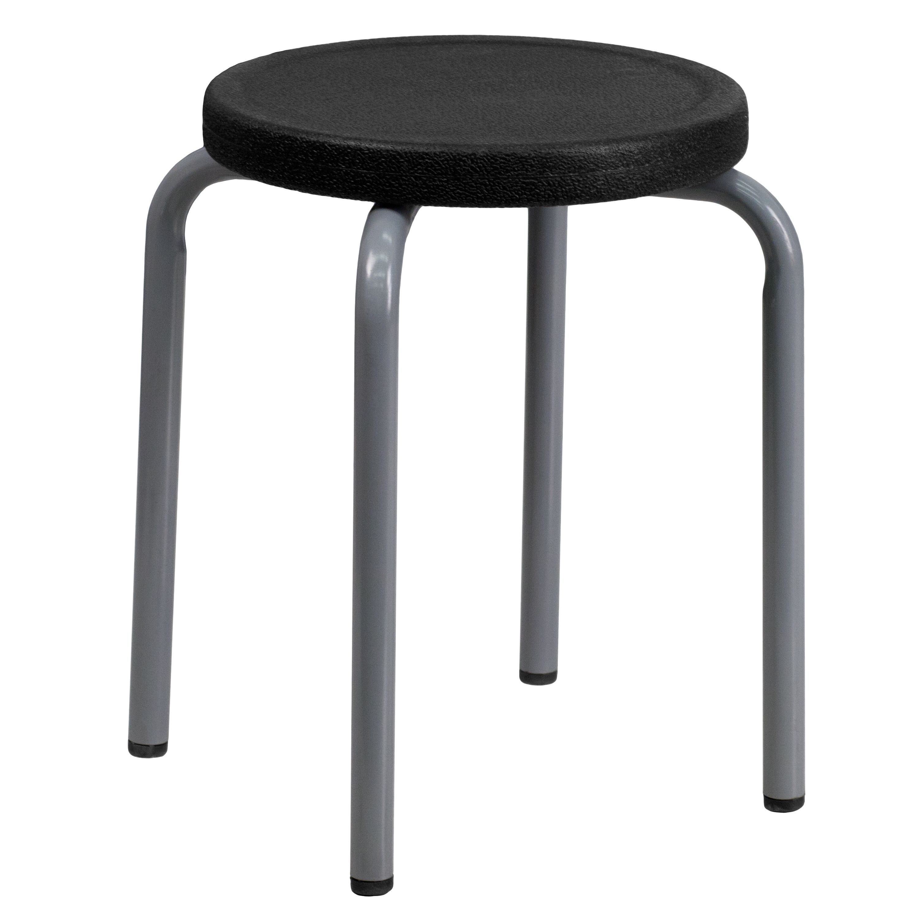 Flash Furniture YK01B-GG Stackable Stool with Black Seat and Silver Powder Coated Frame