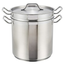 Winco SSDB-12 Stainless Steel 12 Qt. Double Boiler with Cover
