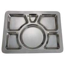 Winco SMT-1 Stainless Steel 6-Compartment Mess Tray, Style A