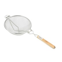 CAC China STRH-10D Double Reinforced Mesh Strainer with Wood Handle 10 1/4&quot; Dia