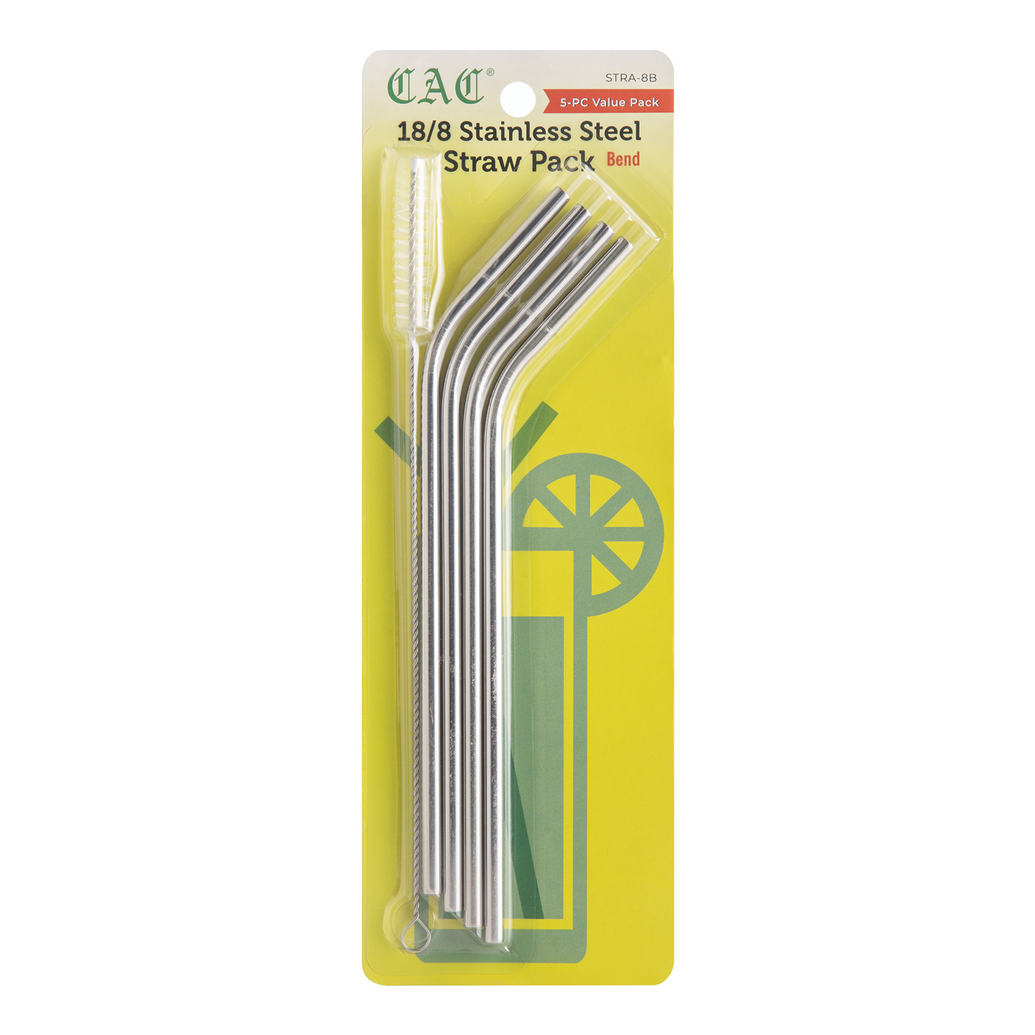 CAC China STRA-8B Bent Reusable Straw, 1/4" Dia x 8-1/2" L, 5/Pack