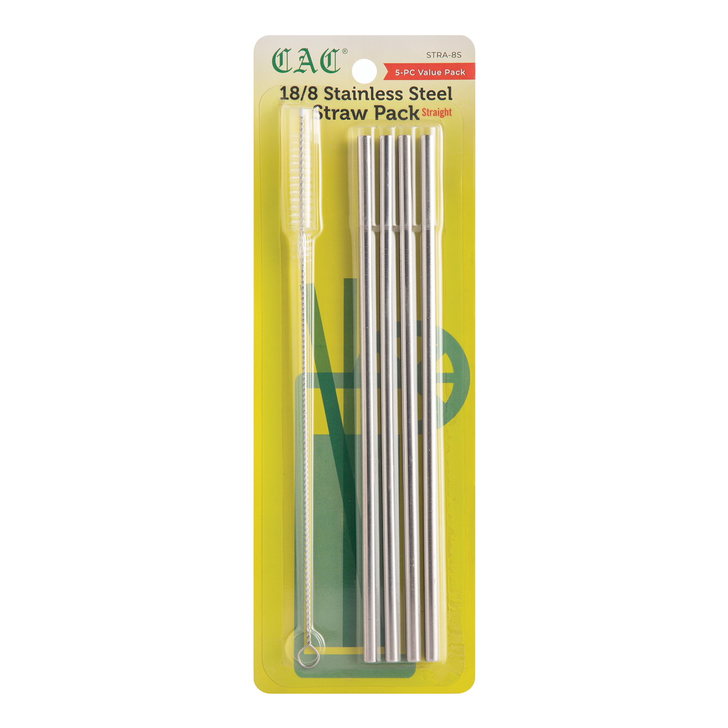 CAC China STRA-8S Straight Reusable Straw 1/4" Dia x 8-1/2" L, 5/Pack