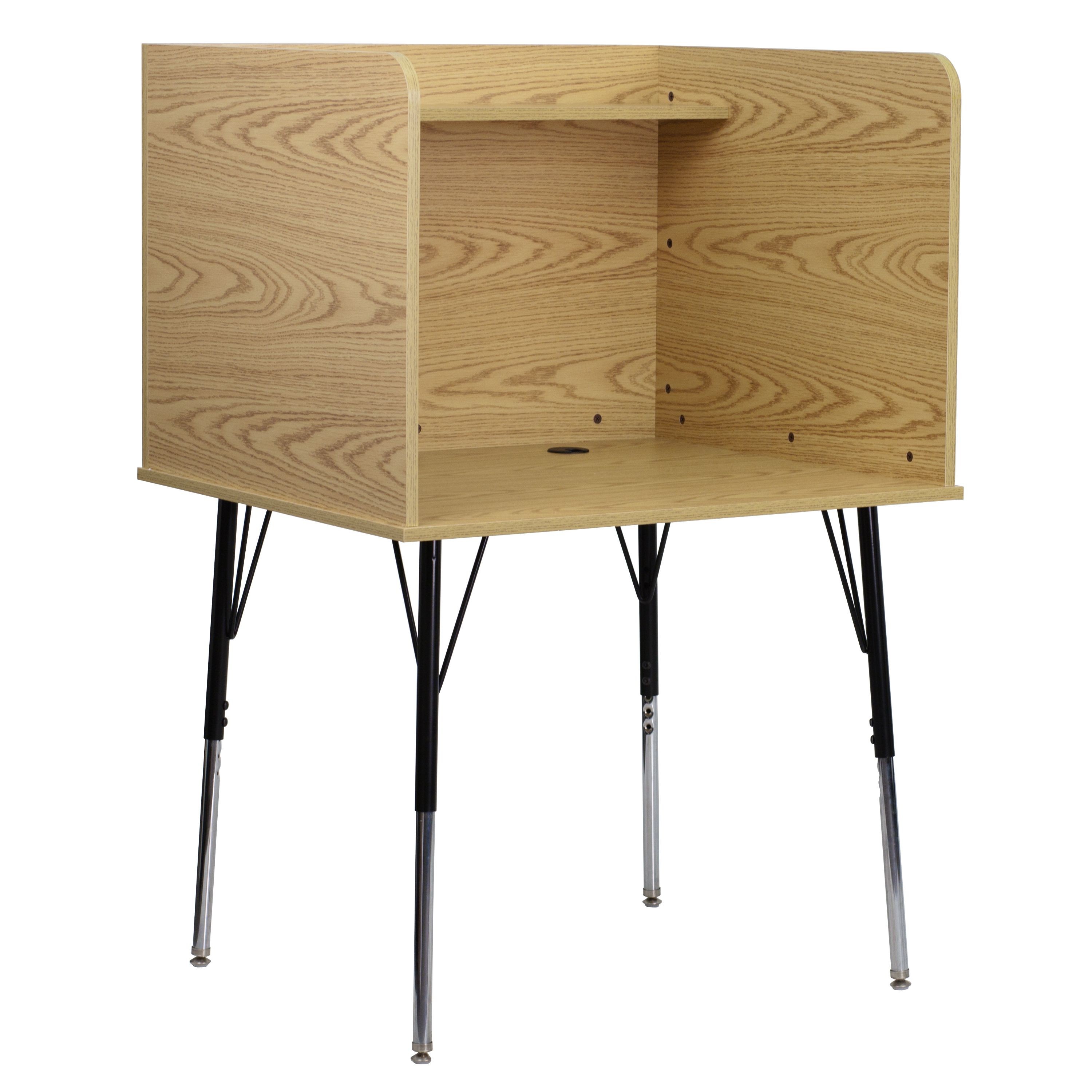 Flash Furniture MT-M6221-OAK-GG Study Carrel with Adjustable Legs and Top Shelf/ Oak Finish