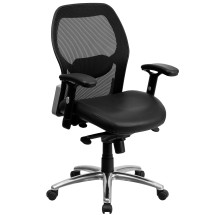 Flash Furniture LF-W42-L-GG Mid-Back Super Mesh Office Chair with Black Italian Leather Seat and Knee Tilt Control