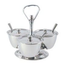 CAC China STSV-3 3-Cup Stainless Steel Condiment Server Set 9 oz./ Cup