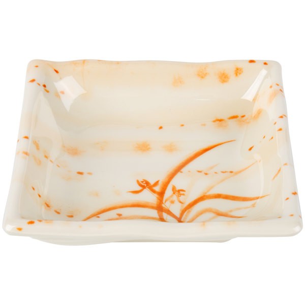 Thunder Group 2404 Gold Orchid Melamine Wave Square Sauce Dish 4" x 4"