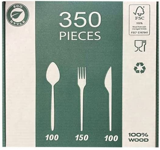 TigerChef 100% Eco-Friendly Biodegradable Birchwood Cutlery, Assorted, 350/Pack